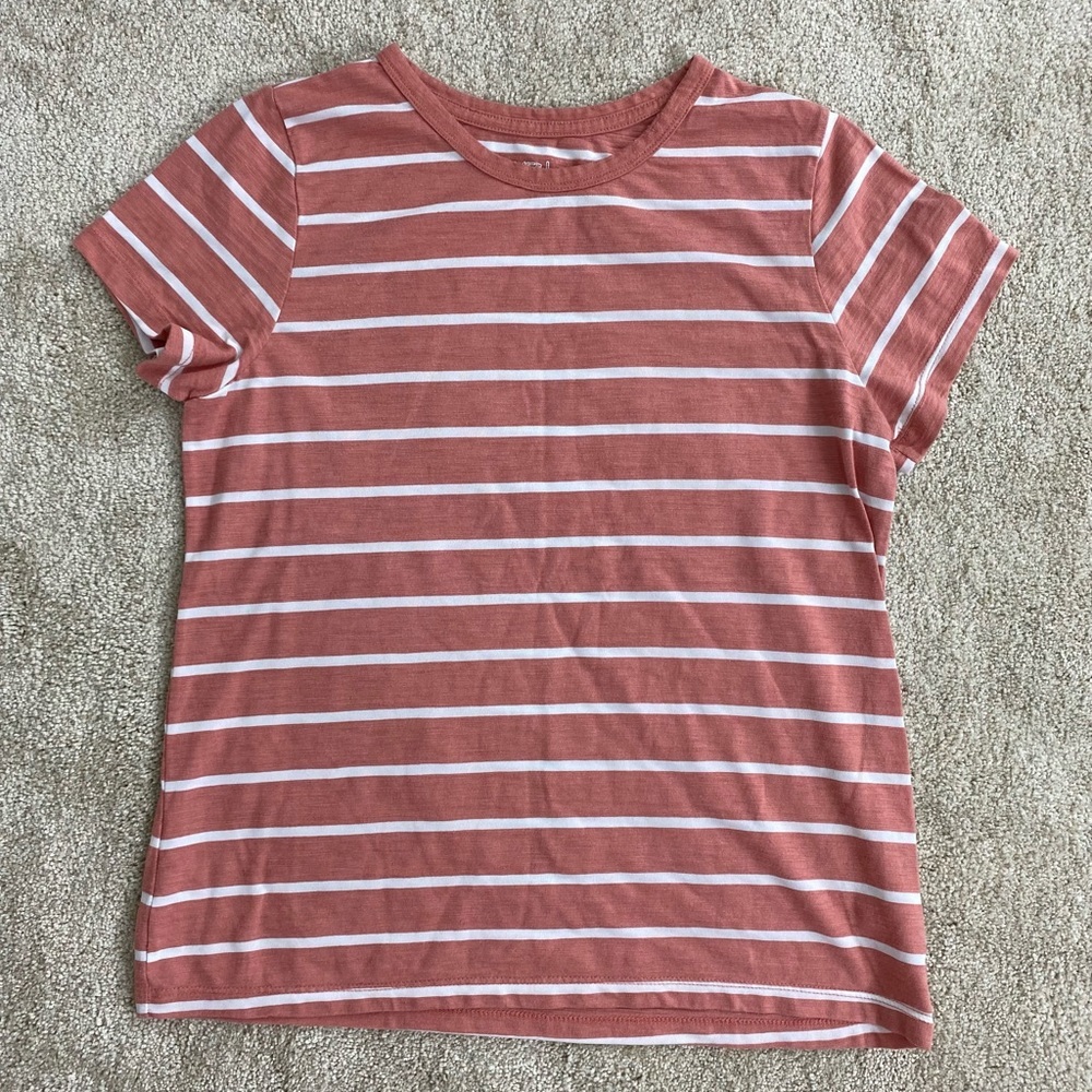 Time & Tru Pink & White Striped T-Shirt
